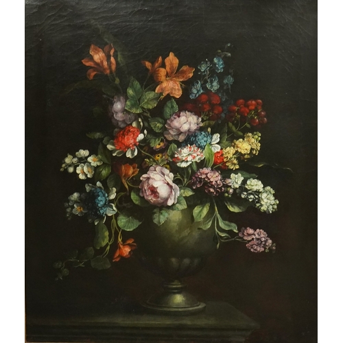 24 - 17th century Dutch School Still life of flowers in a vase upon a ledgeoil on canvas70 x 60cm... 