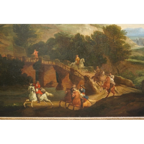 27 - 19th century Flemish School 17th century style Italianate landscape with riders on a laneoil on canv... 