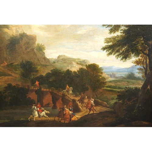 27 - 19th century Flemish School 17th century style Italianate landscape with riders on a laneoil on canv... 