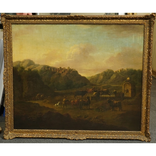 30 - 18th century Flemish School Italianate landscape with cattle drover beside a fountainoil on canvas62... 