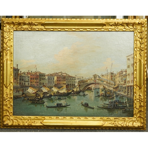 34 - After Francesco Guardi (Italian, 1712-1793) The Rialto Bridge, Veniceoil on canvassigned49 x 69cm... 