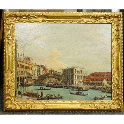 35 - After Francesco Guardi (Italian, 1712-1793) View of Venice with the Rialto Bridgeoil on canvassigned... 