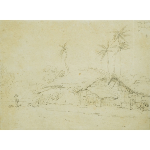 36 - George Chinnery (English, 1774-1852) An Indian village with natives and cattlepencil on paperinscrib... 