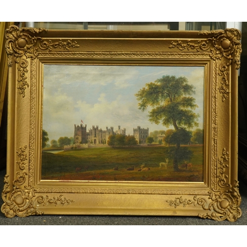 37 - English School c.1840 View of Raby Castle, with deer to the foregroundoil on canvas32 x 44cm... 