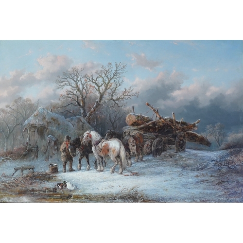 57 - Alexis de Leeuw (Belgium, 1828-1898) Carthorse in the snowoil on canvassigned61 x 92cm... 