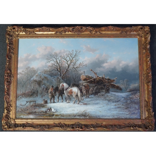 57 - Alexis de Leeuw (Belgium, 1828-1898) Carthorse in the snowoil on canvassigned61 x 92cm... 