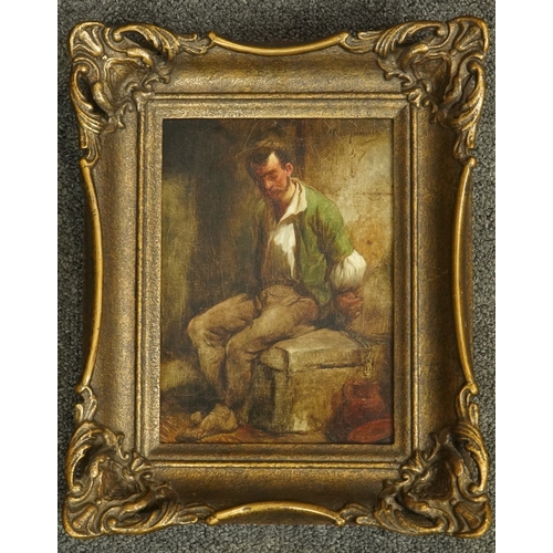 60 - 19th century French School Seated prisoner in a celloil on canvasindistinctly signed and dated '4718... 