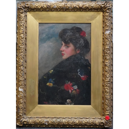 61 - 19th Century French School Portrait of a young lady wearing a floral shawloil on canvassigned37 x 24... 