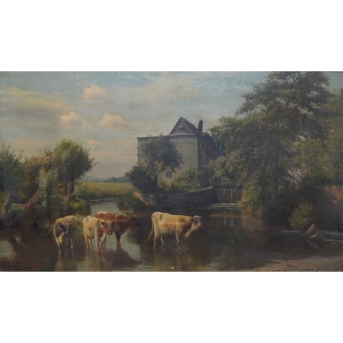 71 - William Sidney Cooper (English, 1854-1927) Cattle watering before a water milloil on canvassigned an... 