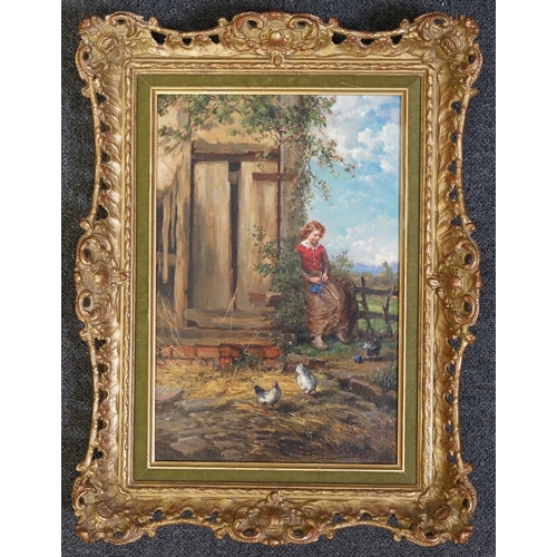 76 - Henry Campotosto (Italian, 1833-1910) 'Watching the Chickensoil on canvassigned36 x 23cm... 