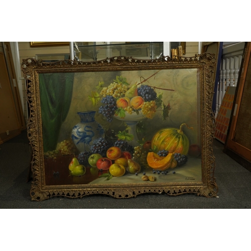 80 - G. Guidi Still life with a melon, grapes, pears, apples and walnutsoil on canvassigned67 x 94cm... 