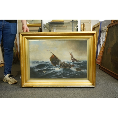 88 - Edwin Henry Eugène Fletcher (English, 1857-1945) Fishing boats at seaoil on canvassigned50 x 75cm... 