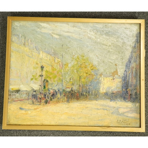 93 - Elie-Anatole Pavil (French, 1873-1948) Street scene with processionoil on canvassigned33 x 41cm... 