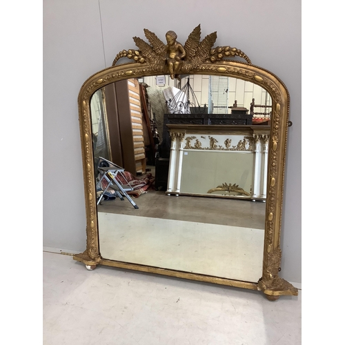 1067 - A Victorian giltwood and composition overmantel mirror, width 116cm, height 116cm. Condition - fair... 