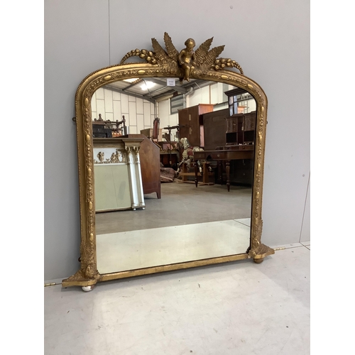 1067 - A Victorian giltwood and composition overmantel mirror, width 116cm, height 116cm. Condition - fair... 