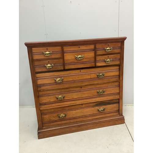 1086 - A late Victorian walnut chest, width 122cm, depth 54cm, height 123cm. Condition - fair to good... 