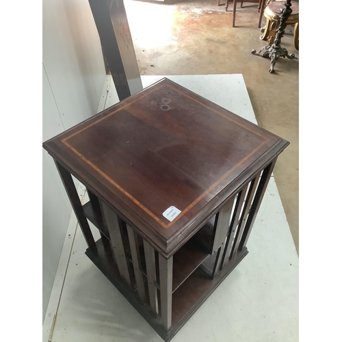 1106 - An Edwardian satinwood banded mahogany revolving bookcase, width 55cm, depth 55cm, height 82cm. Cond... 