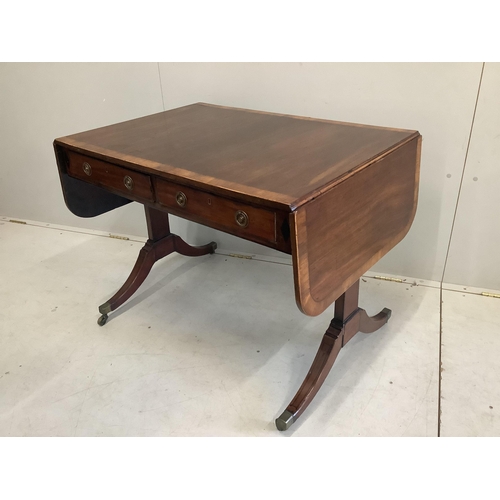 1110 - A George III banded mahogany sofa table, width 91cm, depth 64cm, height 71cm. Condition - fair... 