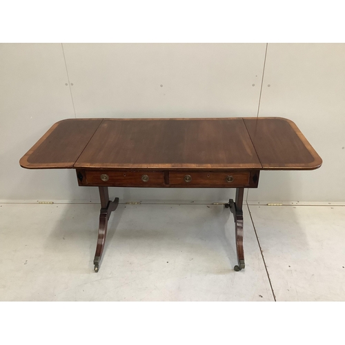 1110 - A George III banded mahogany sofa table, width 91cm, depth 64cm, height 71cm. Condition - fair... 