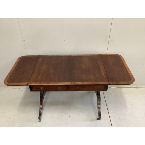 1110 - A George III banded mahogany sofa table, width 91cm, depth 64cm, height 71cm. Condition - fair... 