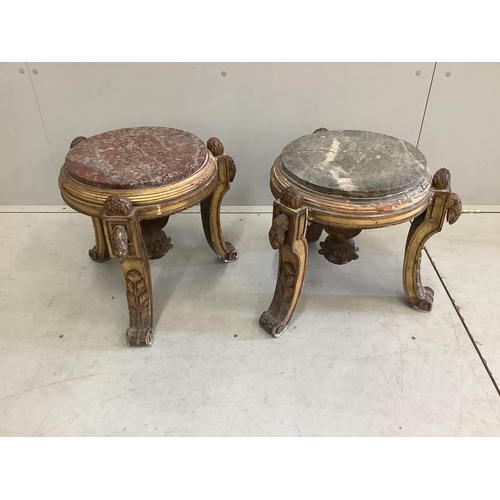 1118 - A pair of 19th century circular marble topped vase stands, diameter 42cm, height 40cm. Condition - p... 