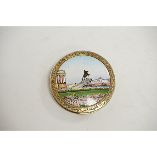 1839 - An early to mid 20th century Soviet Union 875 gilt white metal and enamel circular compact, 1927-195... 