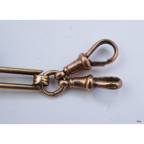 62 - A continental 18k gold open faced keyless lever pocket watch, with a 9ct albert, the watch with Roma... 