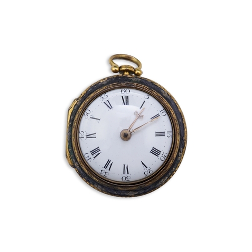 64 - An 18th century gilt metal and leather pair cased key wind verge pocket watch by Samuel Adams, Broml... 