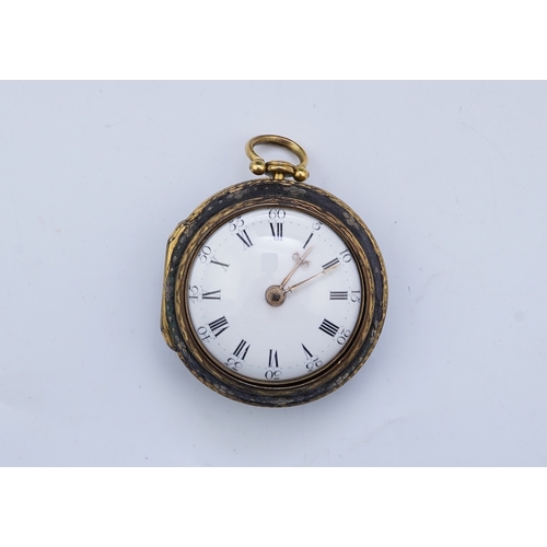 64 - An 18th century gilt metal and leather pair cased key wind verge pocket watch by Samuel Adams, Broml... 