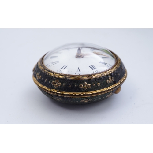 64 - An 18th century gilt metal and leather pair cased key wind verge pocket watch by Samuel Adams, Broml... 