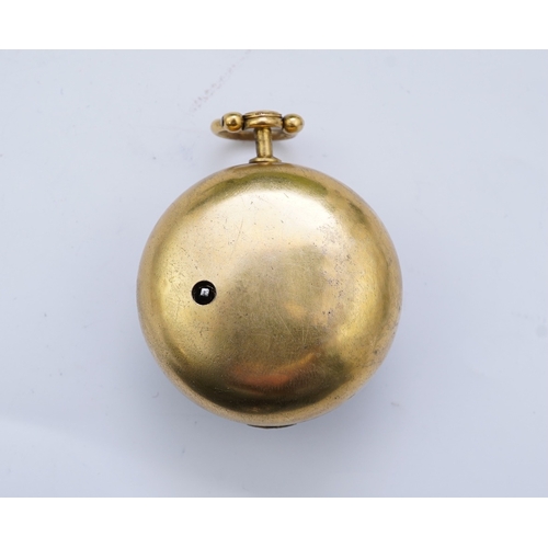 64 - An 18th century gilt metal and leather pair cased key wind verge pocket watch by Samuel Adams, Broml... 