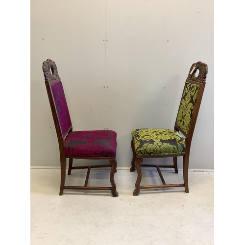 17 - A pair of Victorian carved oak dining chairs, height 110cm. Condition - good