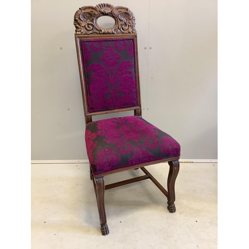 17 - A pair of Victorian carved oak dining chairs, height 110cm. Condition - good