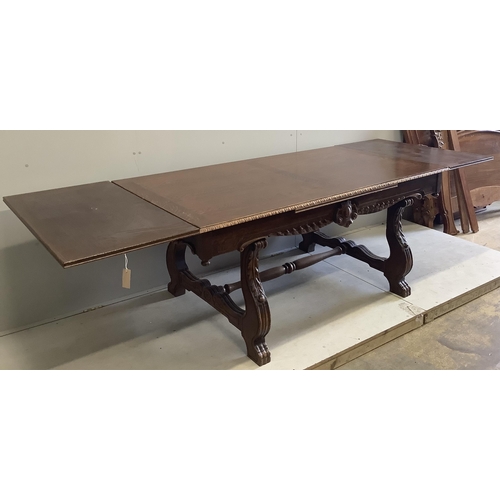 20 - A Spanish style rectangular carved oak refectory table, width 180cm, depth 100cm, height 78cm. Condi... 