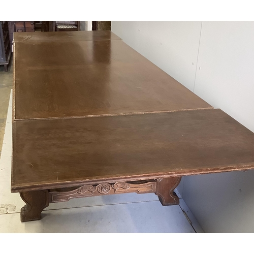 20 - A Spanish style rectangular carved oak refectory table, width 180cm, depth 100cm, height 78cm. Condi... 