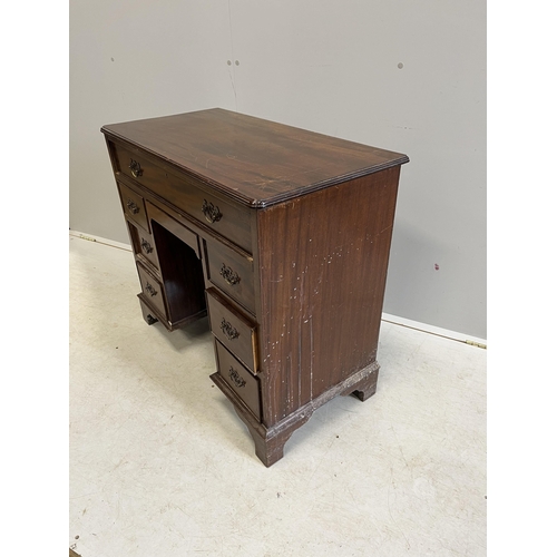 22 - A 19th century mahogany kneehole desk, width 84cm, depth 43cm, height 75cm. Condition - fair