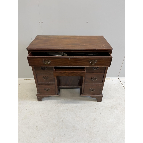 22 - A 19th century mahogany kneehole desk, width 84cm, depth 43cm, height 75cm. Condition - fair