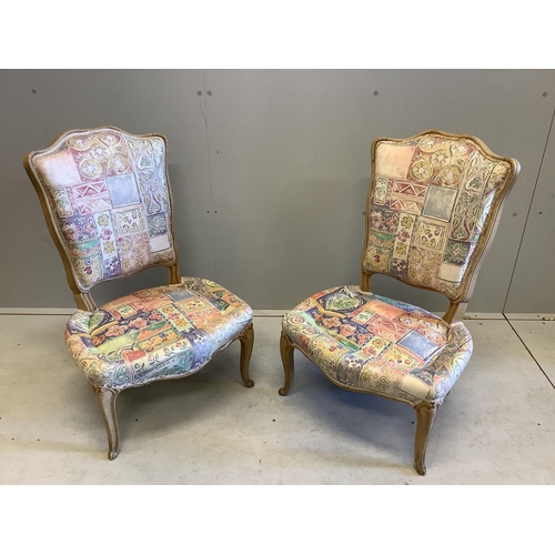 23 - A pair of French painted beech salon chairs, width 52cm, height 80cm. Condition - fair