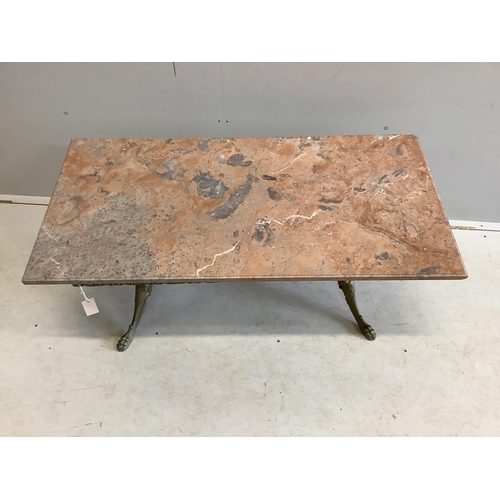 47 - A rectangular marble topped brass coffee table, width 117cm, depth 58cm, height 46cm. Condition - go... 