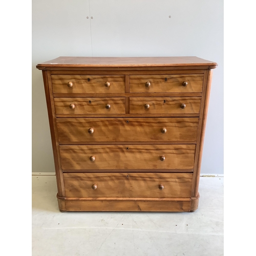 66 - A Victorian satin birch chest of drawers, stamped Moore and Hunton, London, width 104cm, depth 51cm,... 