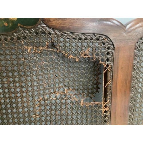 110 - An early 20th century part painted walnut three piece bergere suite, settee width 186cm, depth 78cm,... 