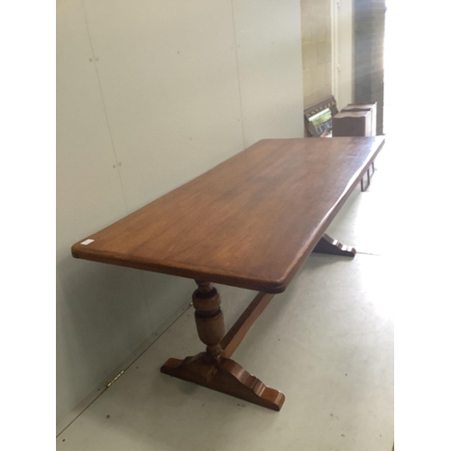 111 - An 18th century style rectangular oak refectory dining table, width 182cm, depth 83cm, height 71cm t... 