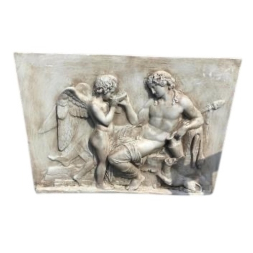 64 - A rectangular cast plaster classical wall plaque, width 70cm, height 52cm