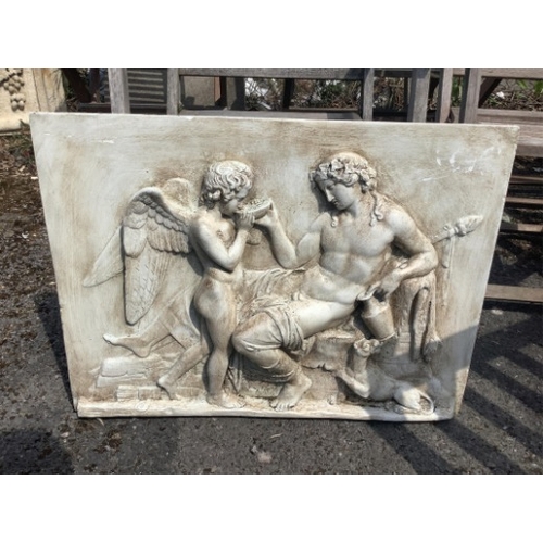 64 - A rectangular cast plaster classical wall plaque, width 70cm, height 52cm