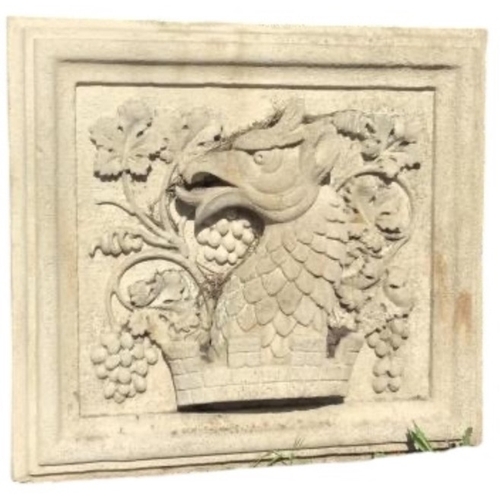 65 - A rectangular cast stone Heraldic garden plaque, width 82cm, height 79cm