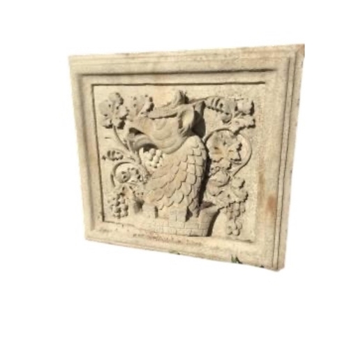 65 - A rectangular cast stone Heraldic garden plaque, width 82cm, height 79cm