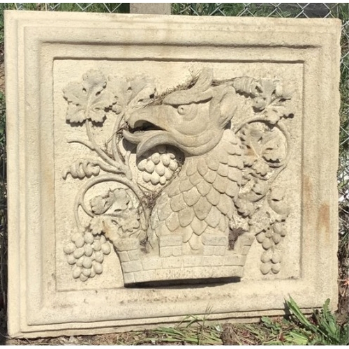 65 - A rectangular cast stone Heraldic garden plaque, width 82cm, height 79cm