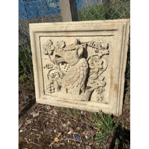 65 - A rectangular cast stone Heraldic garden plaque, width 82cm, height 79cm