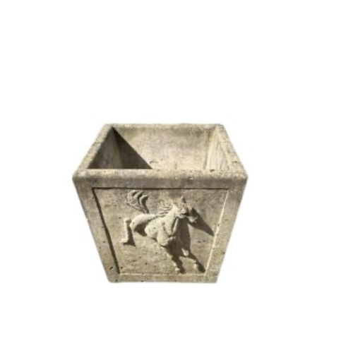 8 - A pair of square reconstituted stone garden planters, width 44cm, height 44cm