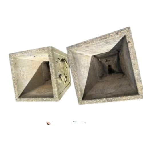 8 - A pair of square reconstituted stone garden planters, width 44cm, height 44cm